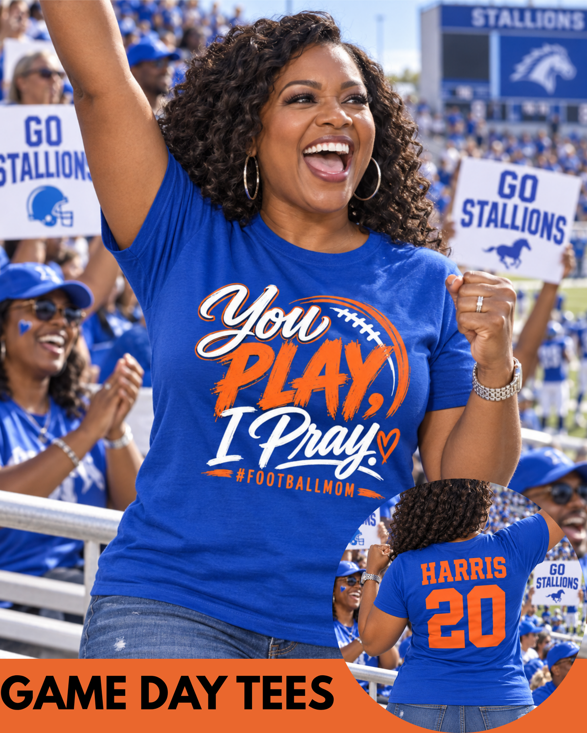 You Play, I Pray Football Mom Shirt | Personalized Player Name & Number Tee
