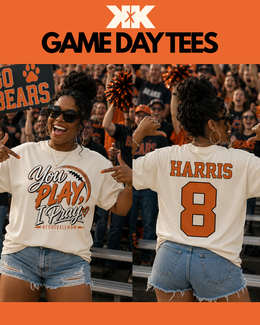 You Play, I Pray Football Mom Shirt | Personalized Player Name & Number Tee