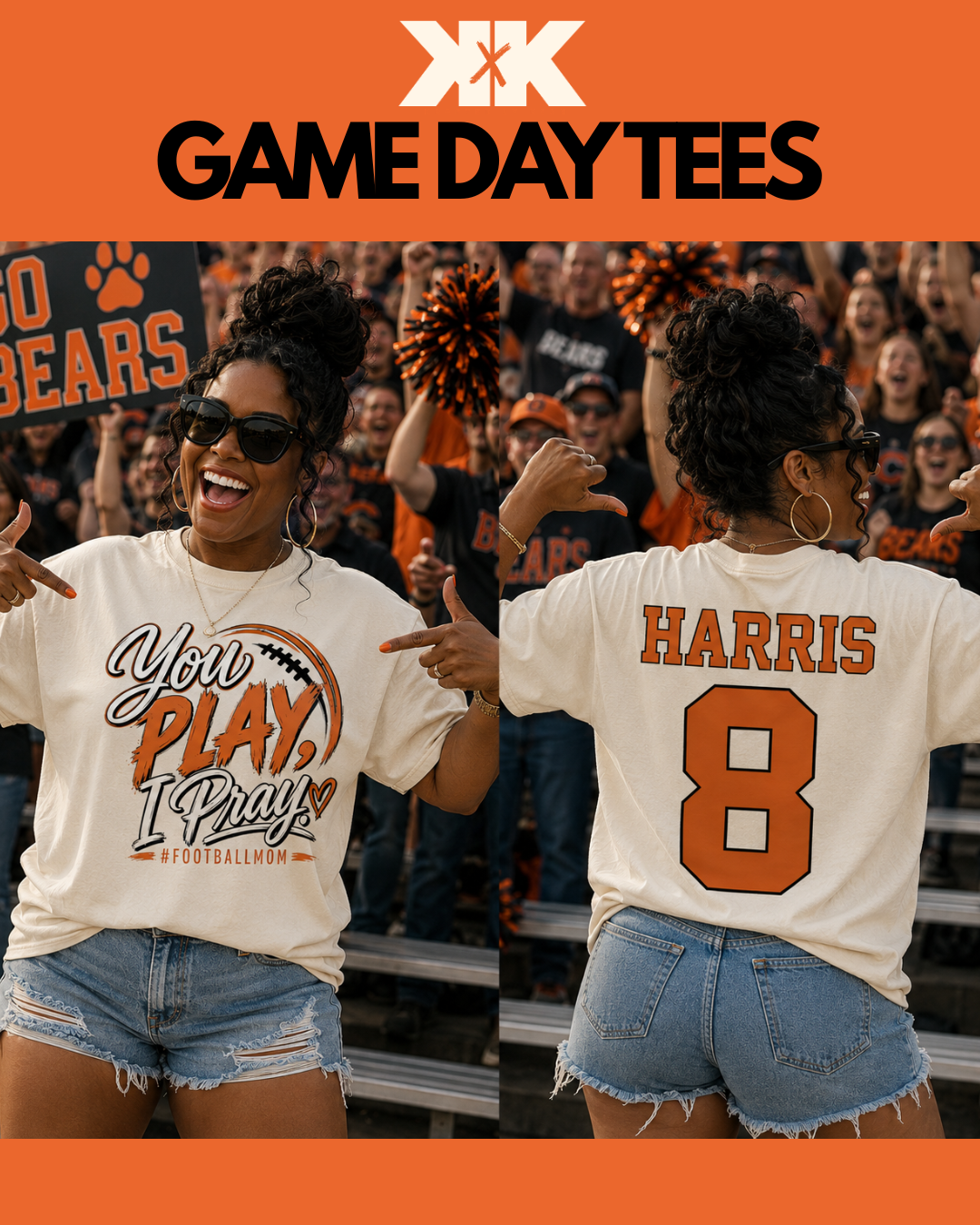 You Play, I Pray Football Mom Shirt | Personalized Player Name & Number Tee