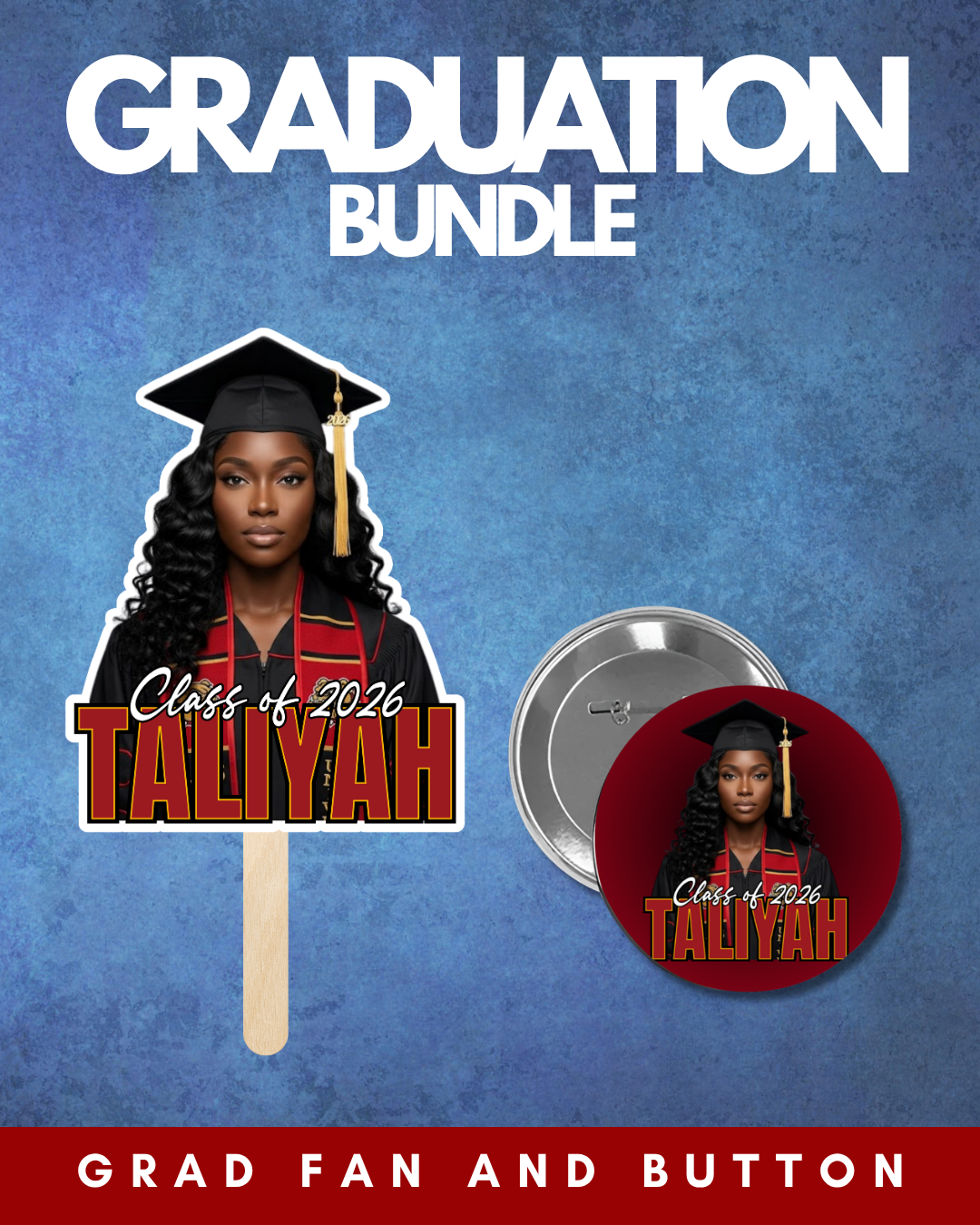 Custom Graduation Fan & Button Bundle 2026 | Personalized Graduation Party Keepsake | Senior Grad Fan | Custom Photo Button Set