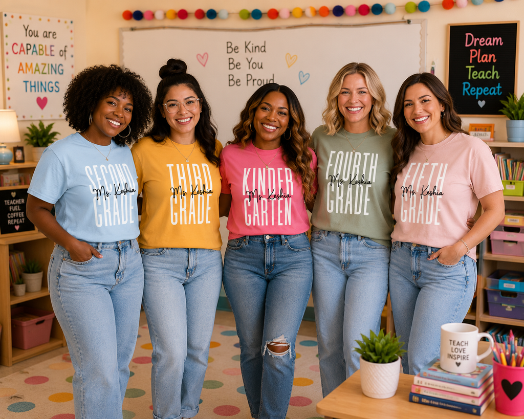 Personalized Grade Level Teacher Shirt | Custom Teacher Name Tee | Pre-K–5th Grade