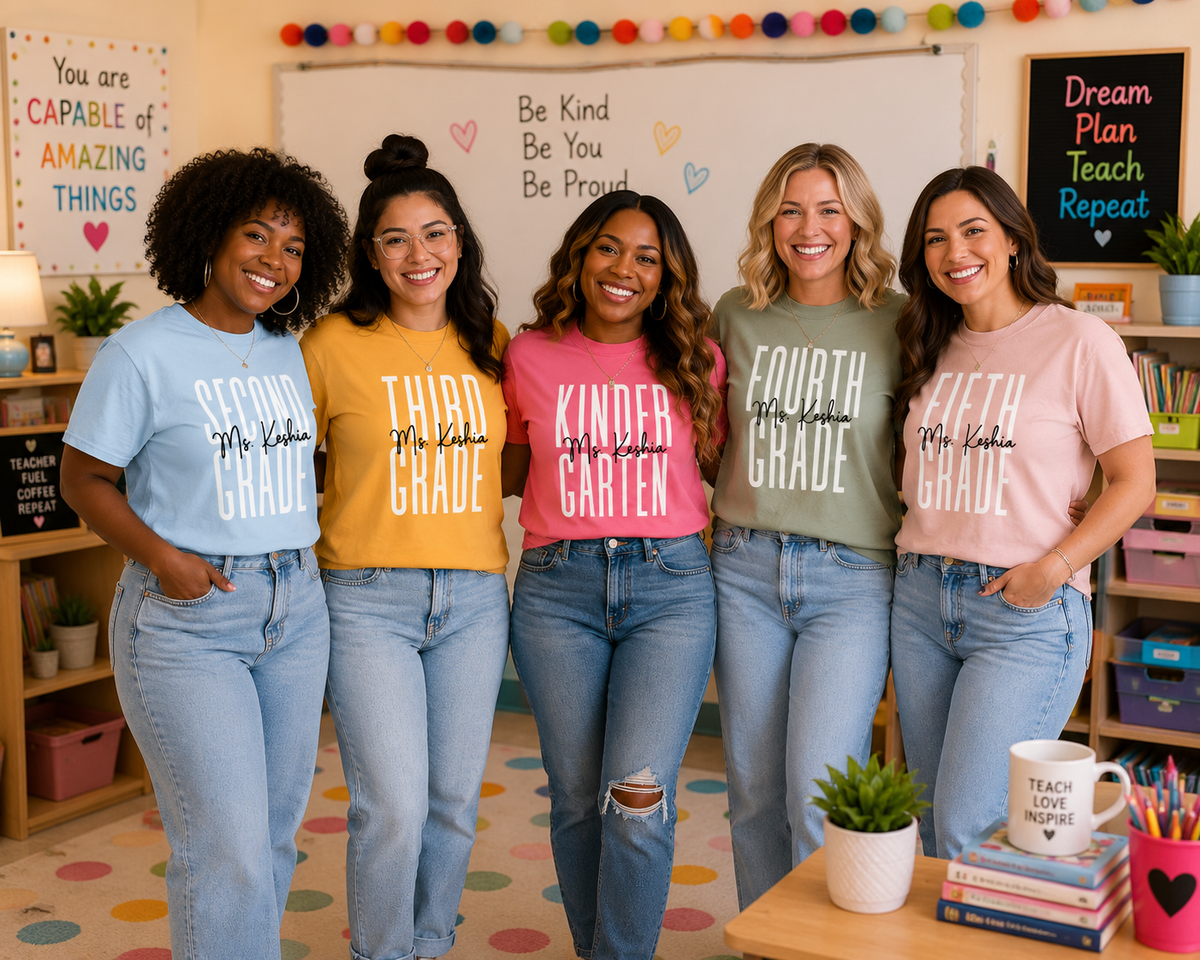 Personalized Grade Level Teacher Shirt | Custom Teacher Name Tee | Pre-K–5th Grade