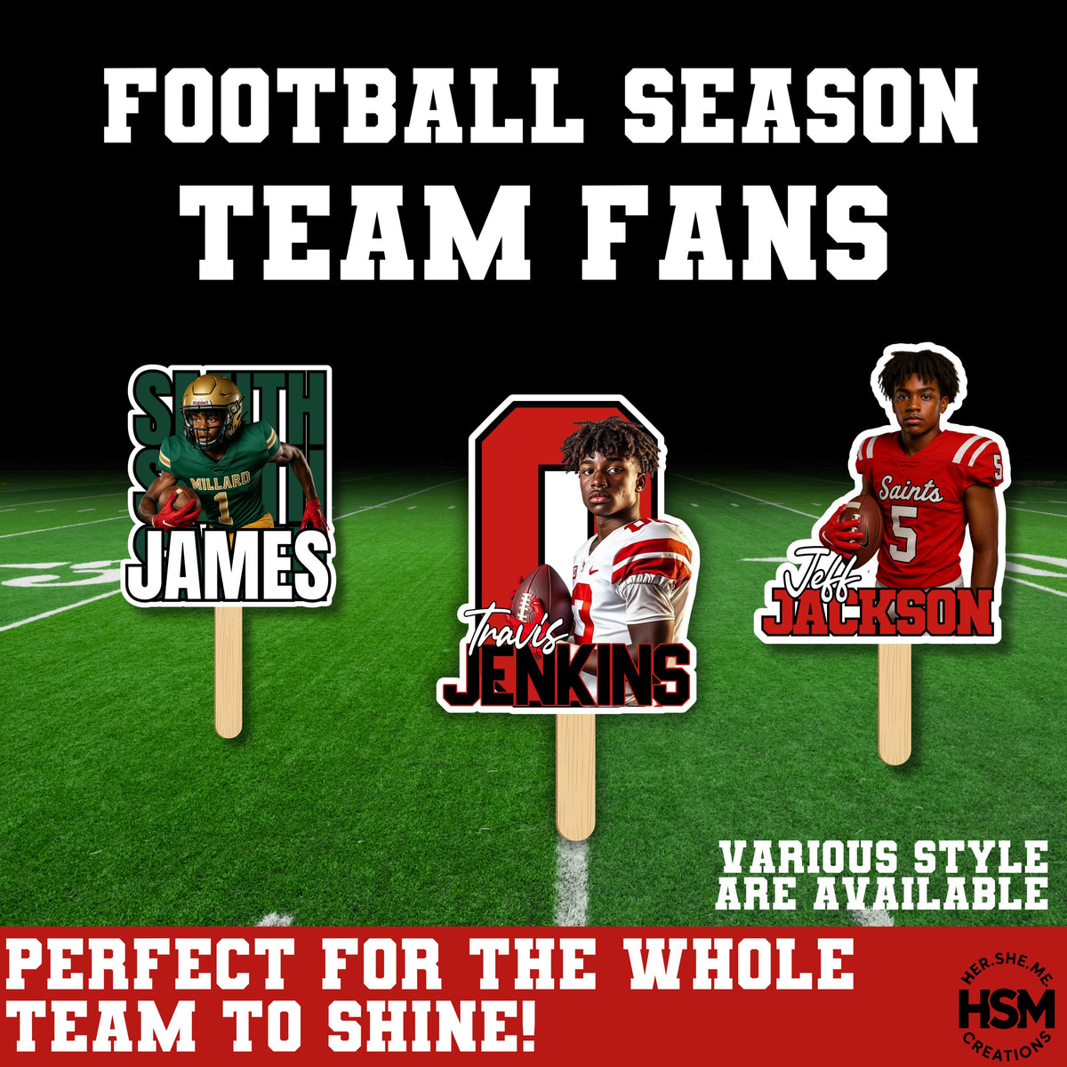 Custom Football Team Fans | Laminated Game Day Spirit Fans | Personalized Senior Night Fans | Sports Photo Fans for Whole Team (Qty 15–40)